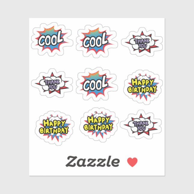 Fun Pop Art Cooler grafischer Text Aufkleber (Blatt)