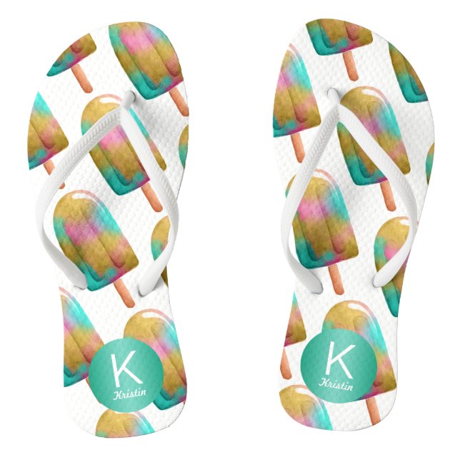Fun-Popsim-Muster mit Ihrem Monogramm Flip Flops (Fußbett)