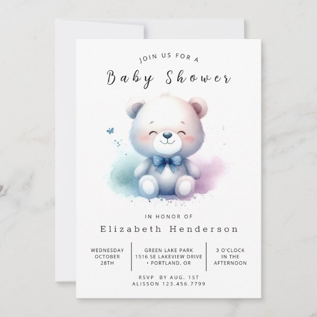 Fun Printable Bear Baby Dusche Einladung (Vorderseite)