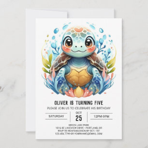 Fun Printable Blue Turtle Boy Birthday Einladung