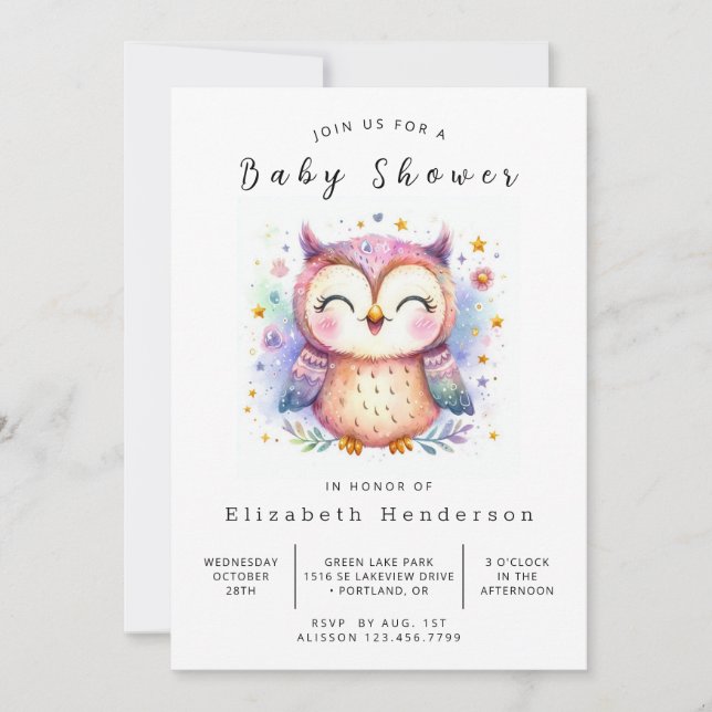 Fun Printable Owl Baby Dusche Einladung (Vorderseite)