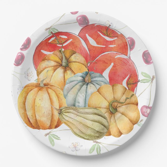 Fun Pumpkin und Äpfel Herbstsaison Pappteller (Vorderseite)