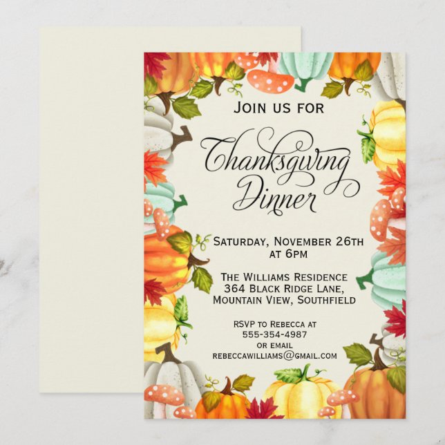 Fun Pumpkins Erntedank Dinner Einladung (Vorne/Hinten)