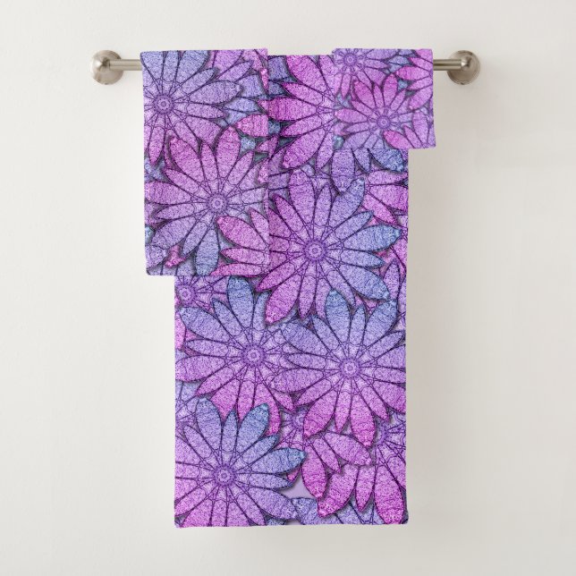 Fun Purple Blumen Badhandtuch Set (Insitu)
