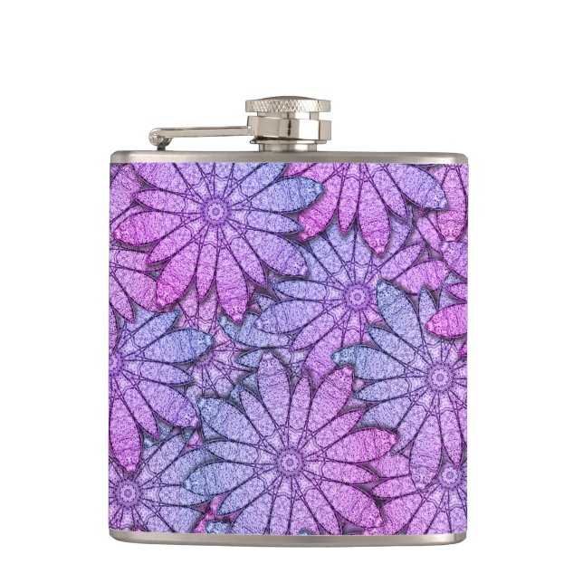 Fun Purple Blumen Flachmann (Vorderseite)