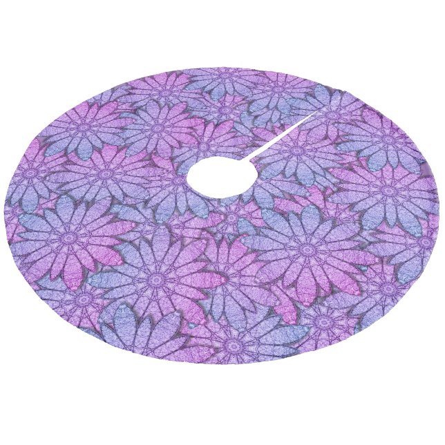 Fun Purple Blumen Fleece Weihnachtsbaumdecke (Schrägansicht)