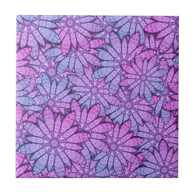 Fun Purple Blumen Fliese (Vorderseite)