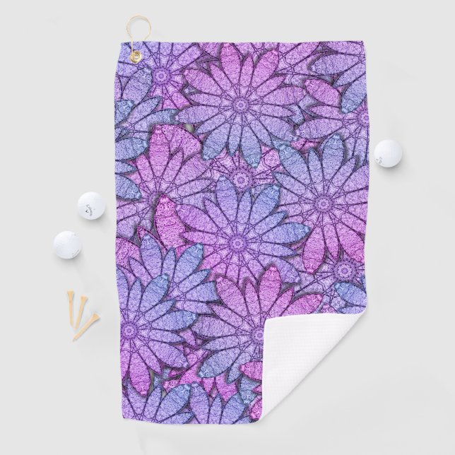 Fun Purple Blumen Golfhandtuch (Insitu)