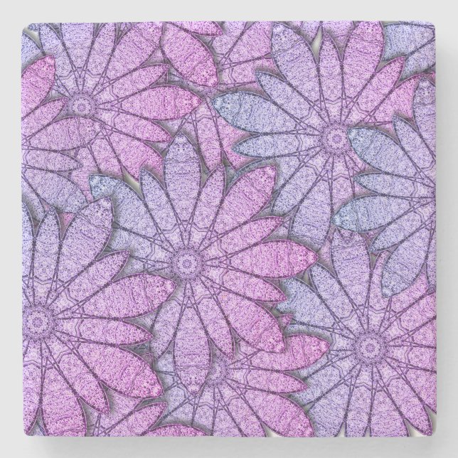 Fun Purple Blumen Steinuntersetzer (Vorderseite)