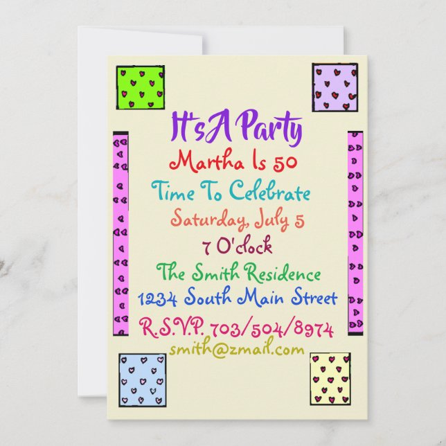 Fun Quilt Invitation à la fête d'anniversaire (Devant)