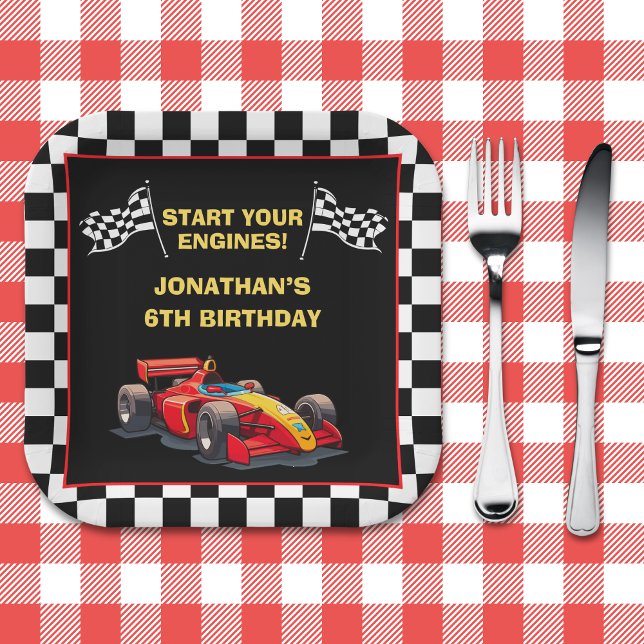 Fun Racing Driver Birthday Boy Pappteller (Von Creator hochgeladen)