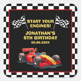 Fun Racing Driver Birthday Boy Quadratischer Aufkleber