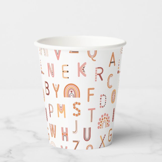 Fun Rainbow Alphabet Pattern Pappbecher (Vorderseite)