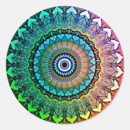 Fun Rainbow and Hearts Mandala Runder Aufkleber