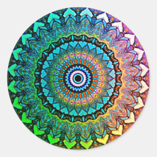 Fun Rainbow and Hearts Mandala Runder Aufkleber