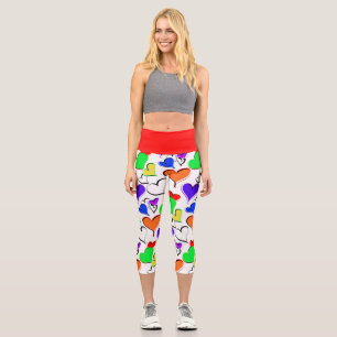 Fun Rainbow Colorful Hearful Capri Leggings