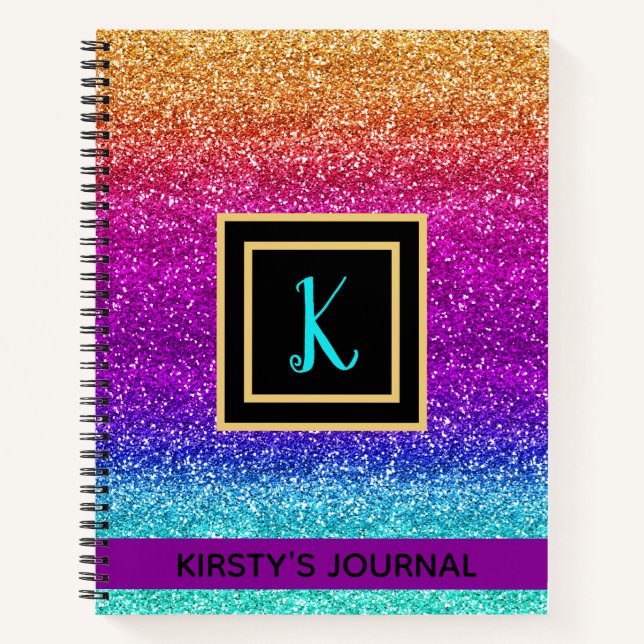 Fun Rainbow Gradient Glitzer Luxury Journal Notizbuch (Vorderseite)