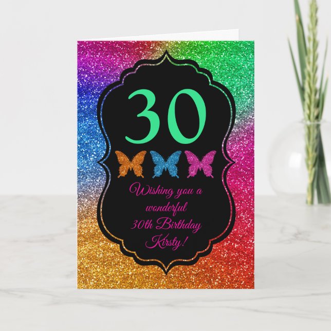 Fun Rainbow Gradient Glitzer Sparkle Geburtstagska Karte (Vorderseite)