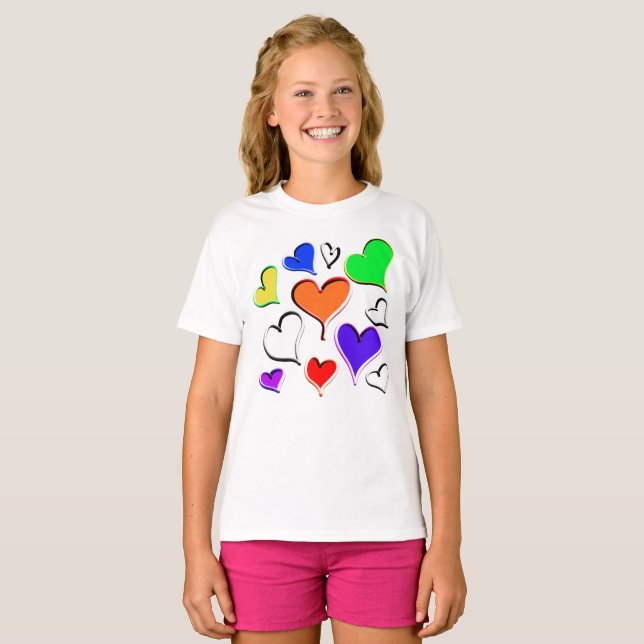Fun Rainbow Hearts T-Shirt (Vorne ganz)