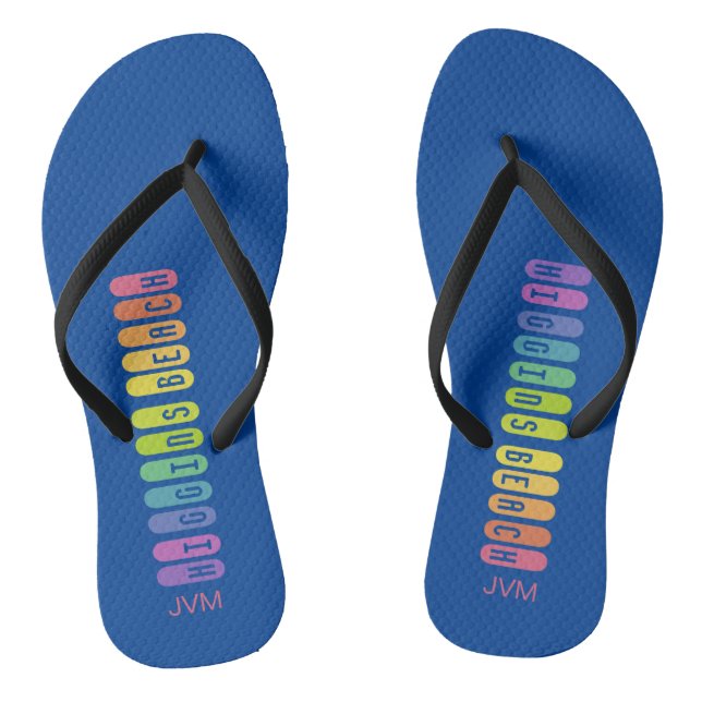 Fun Rainbow Higgins Beach Pattern Pink Monogram Flip Flops (Fußbett)