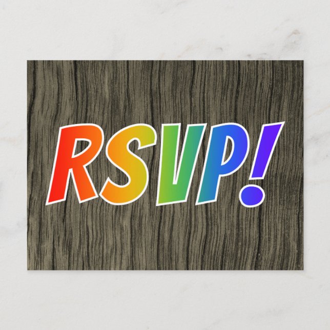 Fun Rainbow Letters "UAWG!" + Imitate Wood Look Postkarte (Vorderseite)