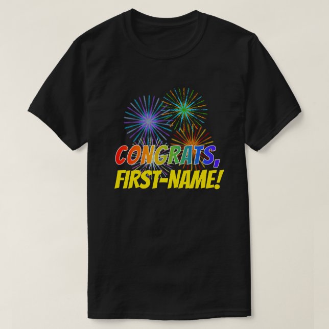 Fun Rainbow Look "GLÜCKWUNSCHS," + Individuelle Na T-Shirt (Design vorne)