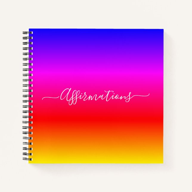 Fun Rainbow mit White Typografy Affirmations Notizbuch (Vorderseite)