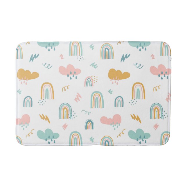 Fun Rainbow & Rain Cloud Pattern Badematte (Vorderseite)