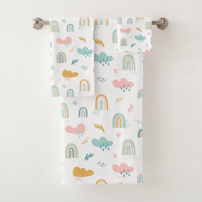 Fun Rainbow & Rain Cloud Pattern Badhandtuch Set (Insitu)