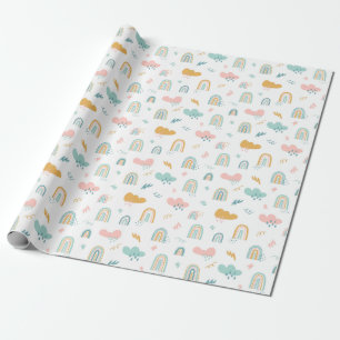 Fun Rainbow & Rain Cloud Pattern Geschenkpapier