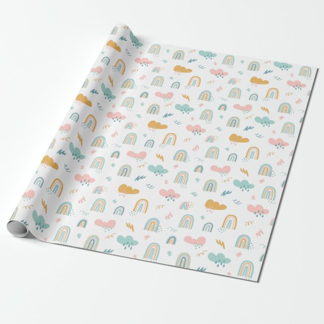 Fun Rainbow & Rain Cloud Pattern Geschenkpapier (Ungerollt)