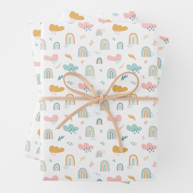 Fun Rainbow & Rain Cloud Pattern Geschenkpapier Set (Beispiel)