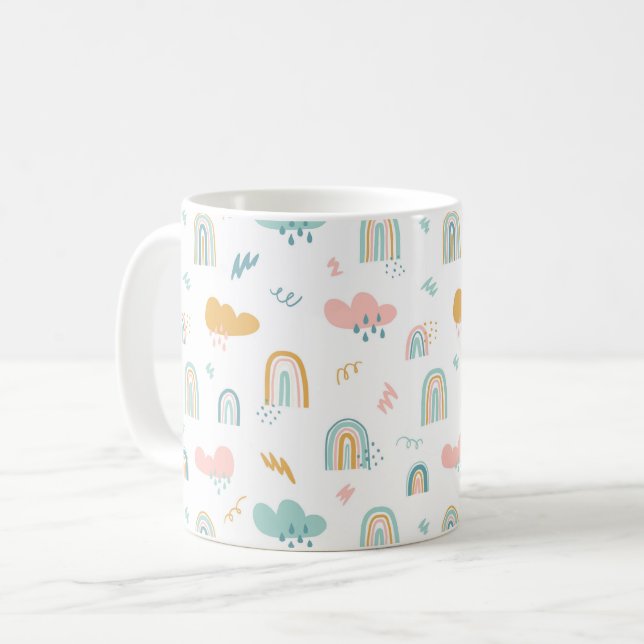 Fun Rainbow & Rain Cloud Pattern Kaffeetasse (Vorderseite Links)