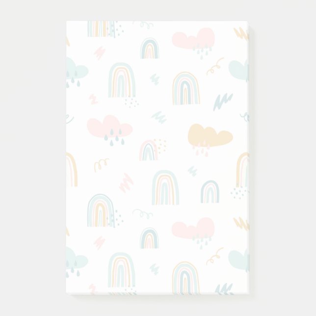 Fun Rainbow & Rain Cloud Pattern Post-it Klebezettel (Vorderseite)