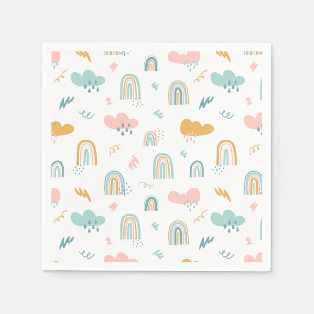 Fun Rainbow & Rain Cloud Pattern Serviette (Vorderseite)