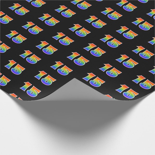 Fun Rainbow Spectrum Pattern "15" Ereignisnummer Geschenkpapier (Ecke)