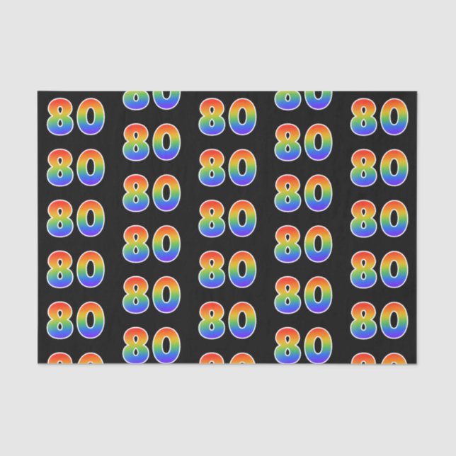 Fun Rainbow Spectrum Pattern "80" Ereignisnummer Seidenpapier (Vorderseite)