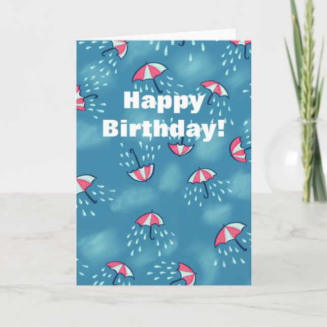 Fun Raining Cartoon Umbrella Pattern Geburtstag Karte (Vorderseite)