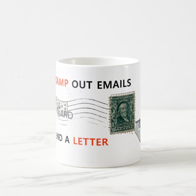 FUN RECYCELTE ART: "BRIEFMARKE AUS E-MAILS..." KAFFEETASSE (Mittel)