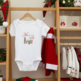 Fun Red and Green Merry and Bright First Christmas Baby Strampler