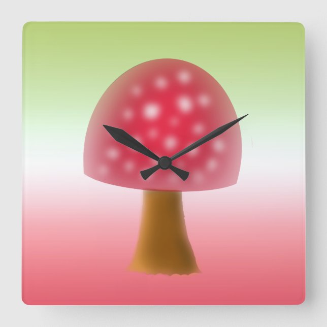 Fun Red and White Mushroom Art Quadratische Wanduhr (Vorderseite)