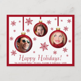 Fun Red Baubles & Snowflakes 3 Foto Urlaub Postkarte