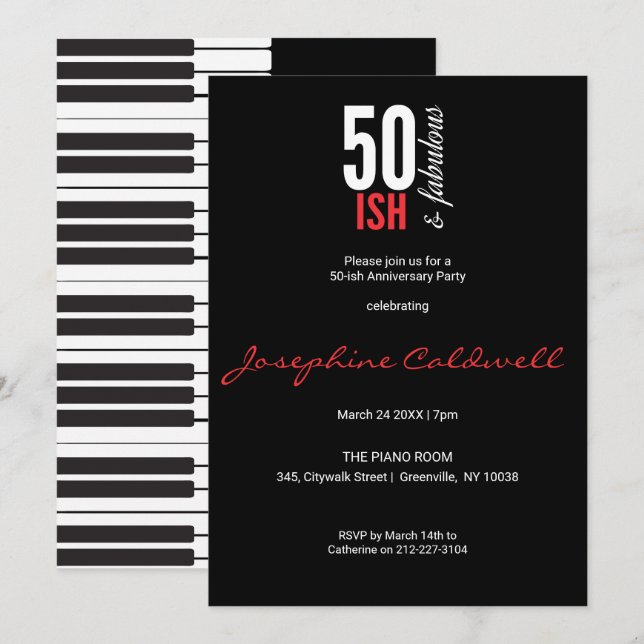 Fun Red & Black 50-ish et Fabulous Invitation (Devant / Derrière)