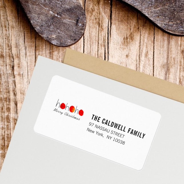 Fun Red & Black Ho Ho Ho Weihnachten Adressaufkleber (Ho Ho Ho Christmas Return Address Label)