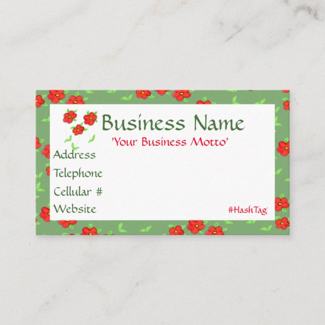 Fun Red Flower Designer Visitenkarte Rabattkarte (Vorderseite)