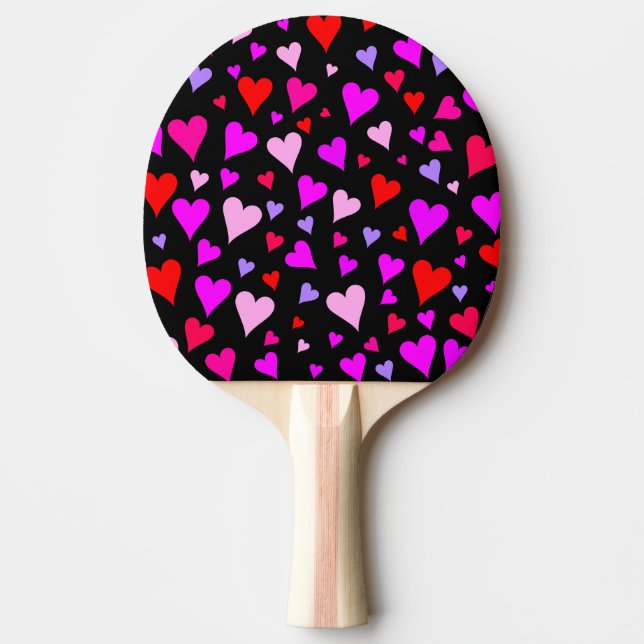 Fun Red, Pink, Lila & Magenta Herz Muster Tischtennis Schläger (Vorderseite)