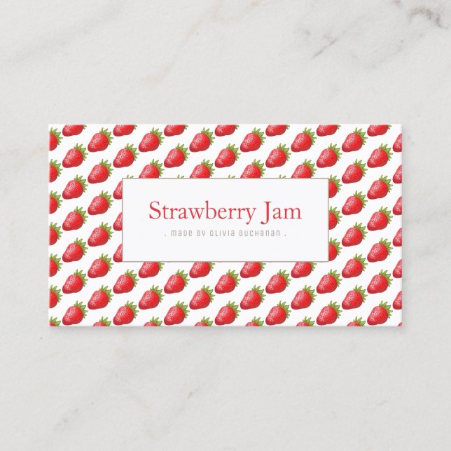 Fun Red Realtime Strawberry Pattern Business Card Visitenkarte (Vorderseite)