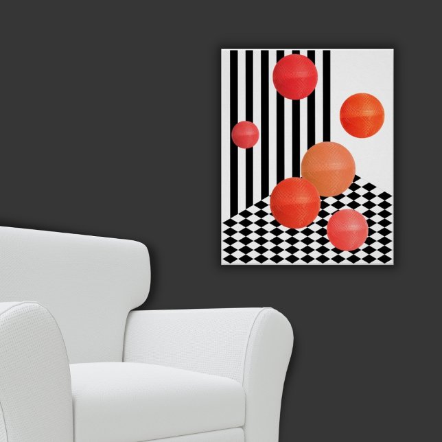 Fun Red Round Collage Black & White Streifen Poster (Red Bouncing Balls Poster)