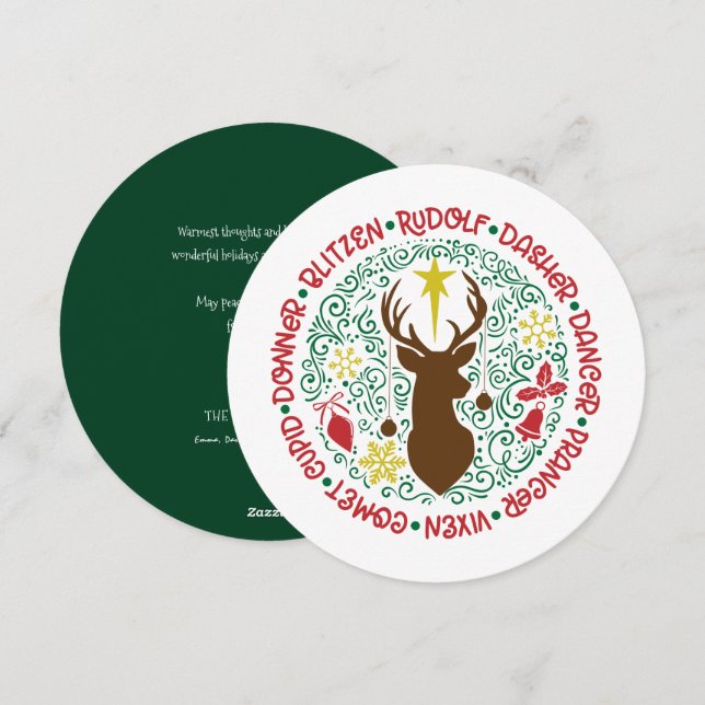 Fun Red Script Santa Reindeer Name Weihnachten (Vorne/Hinten)