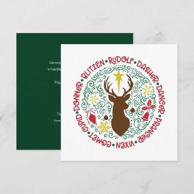 Fun Red Script Santa Reindeer Name Weihnachten (Vorne/Hinten)